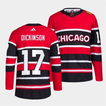 Men's Chicago Blackhawks #17 Jason Dickinson Red Black 2022-23 Reverse Retro Stitched Jersey Men's Chicago Blackhawks #17 Jason Dickinson Red Black 2022-23 Reverse Retro Stitched Jersey