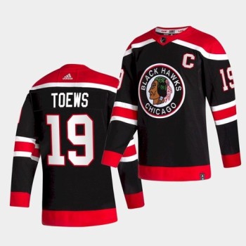 Men's Chicago Blackhawks #19 Jonathan Toews 2020-21 Black Reverse Retro Stitched Jersey Men's Chicago Blackhawks #19 Jonathan Toews 2020-21 Black Reverse Retro Stitched Jersey