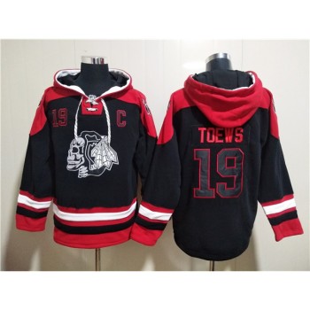 Men's Chicago Blackhawks #19 Jonathan Toews Black Ageless Must-Have Lace-Up Pullover Hoodie Men's Chicago Blackhawks #19 Jonathan Toews Black Ageless Must-Have Lace-Up Pullover Hoodie