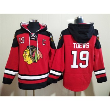 Men's Chicago Blackhawks #19 Jonathan Toews Red Ageless Must-Have Lace-Up Pullover Hoodie Men's Chicago Blackhawks #19 Jonathan Toews Red Ageless Must-Have Lace-Up Pullover Hoodie