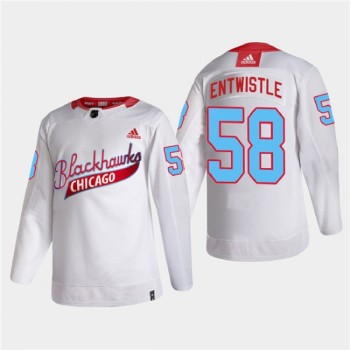 Men's Chicago Blackhawks #58 MacKenzie Entwistle 2022 Community Night White Stitched Jersey Men's Chicago Blackhawks #58 MacKenzie Entwistle 2022 Community Night White Stitched Jersey