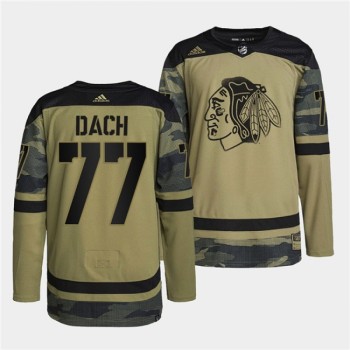 Men's Chicago Blackhawks #77 Kirby Dach 2022 Camo Military Appreciation Night White Stitched Jersey Men's Chicago Blackhawks #77 Kirby Dach 2022 Camo Military Appreciation Night White Stitched Jersey