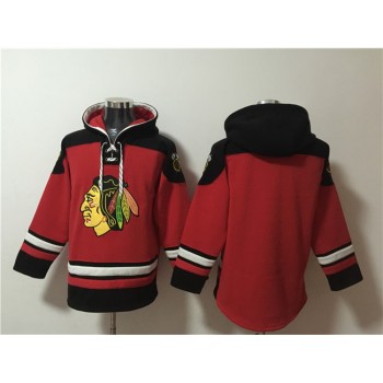 Men's Chicago Blackhawks Blank Red Lace-Up Pullover Hoodie Men's Chicago Blackhawks Blank Red Lace-Up Pullover Hoodie
