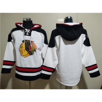 Men's Chicago Blackhawks Blank White Ageless Must-Have Lace-Up Pullover Hoodie Men's Chicago Blackhawks Blank White Ageless Must-Have Lace-Up Pullover Hoodie