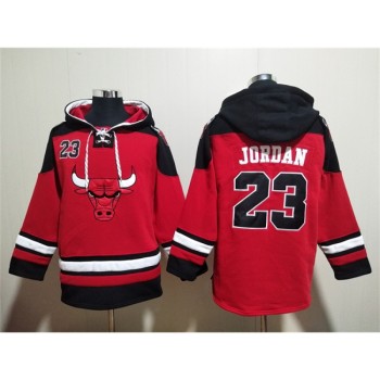 Men's Chicago Bulls #23 Michael Jordan Red/Black Ageless Must-Have Lace-Up Pullover Hoodie Men's Chicago Bulls #23 Michael Jordan Red/Black Ageless Must-Have Lace-Up Pullover Hoodie
