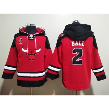 Men's Chicago Bulls #2 Lonzo Ball Red/Black Ageless Must-Have Lace-Up Pullover Hoodie Men's Chicago Bulls #2 Lonzo Ball Red/Black Ageless Must-Have Lace-Up Pullover Hoodie