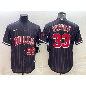Men's Chicago Bulls #33 Scottie Pippen Black Cool Base Stitched Baseball Jersey Men's Chicago Bulls #33 Scottie Pippen Black Cool Base Stitched Baseball Jersey