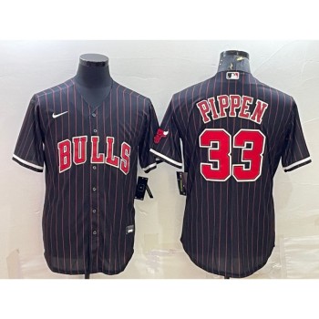 Men's Chicago Bulls #33 Scottie Pippen Black Cool Base Stitched Baseball Jersey Men's Chicago Bulls #33 Scottie Pippen Black Cool Base Stitched Baseball Jersey