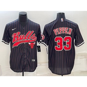 Men's Chicago Bulls #33 Scottie Pippen Black With Patch Cool Base Stitched Baseball Jersey Men's Chicago Bulls #33 Scottie Pippen Black With Patch Cool Base Stitched Baseball Jersey