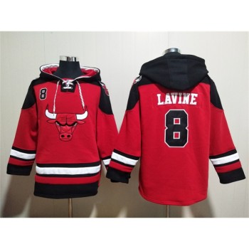 Men's Chicago Bulls #8 Zach LaVine Red/Black Ageless Must-Have Lace-Up Pullover Hoodie Men's Chicago Bulls #8 Zach LaVine Red/Black Ageless Must-Have Lace-Up Pullover Hoodie