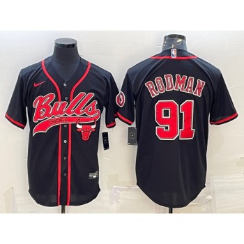 Men's Chicago Bulls #91 Dennis Rodman Black Cool Base Stitched Baseball Jersey Men's Chicago Bulls #91 Dennis Rodman Black Cool Base Stitched Baseball Jersey