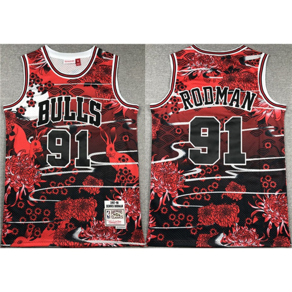 Men's Chicago Bulls #91 Dennis Rodman Black/Red Stitched Jersey