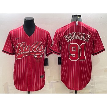 Men's Chicago Bulls #91 Dennis Rodman Red With Patch Cool Base Stitched Baseball Jersey Men's Chicago Bulls #91 Dennis Rodman Red With Patch Cool Base Stitched Baseball Jersey