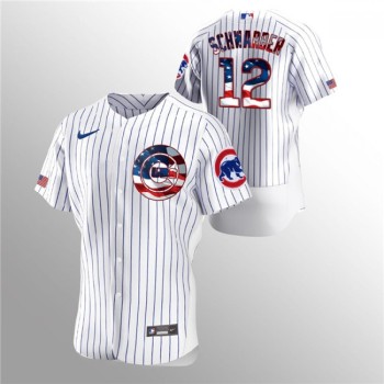 Men's Chicago Cubs #12 Kyle Schwarber White 2020 Stars & Stripes Flex Base Stitched Jersey Men's Chicago Cubs #12 Kyle Schwarber White 2020 Stars & Stripes Flex Base Stitched Jersey