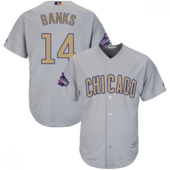 Men's Chicago Cubs #14 Ernie Banks World Series Champions Grey Program Cool Base Stitched MLB Jersey Men's Chicago Cubs #14 Ernie Banks World Series Champions Grey Program Cool Base Stitched MLB Jersey