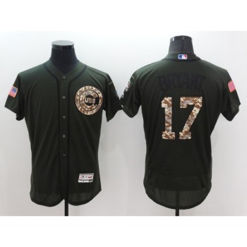 Men's Chicago Cubs #17 Kris Bryant Green Salute To Service Flex Base Stitched Jersey Men's Chicago Cubs #17 Kris Bryant Green Salute To Service Flex Base Stitched Jersey