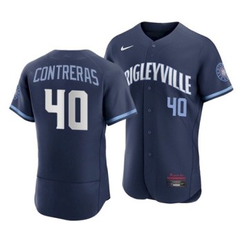 Men's Chicago Cubs #40 Willson Contreras 2021 Navy City Connect Stitched Jersey Men's Chicago Cubs #40 Willson Contreras 2021 Navy City Connect Stitched Jersey