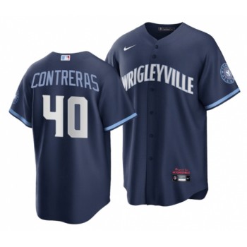 Men's Chicago Cubs #40 Willson Contreras Navy City Connect Stitched Jersey Men's Chicago Cubs #40 Willson Contreras Navy City Connect Stitched Jersey