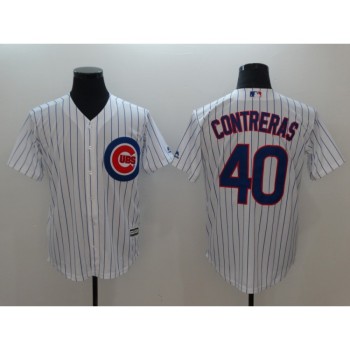 Men's Chicago Cubs #40 Willson Contreras White Strip New Cool Base Stitched MLB Jersey Men's Chicago Cubs #40 Willson Contreras White Strip New Cool Base Stitched MLB Jersey
