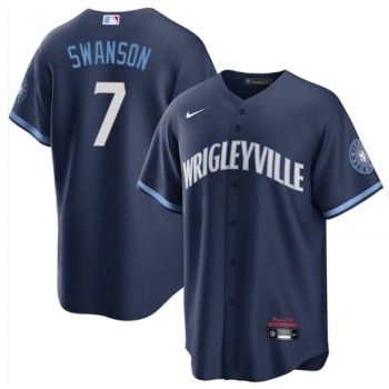 Men's Chicago Cubs #7 Dansby Swanson Navy City Connect Cool Base Stitched Baseball Jersey Men's Chicago Cubs #7 Dansby Swanson Navy City Connect Cool Base Stitched Baseball Jersey