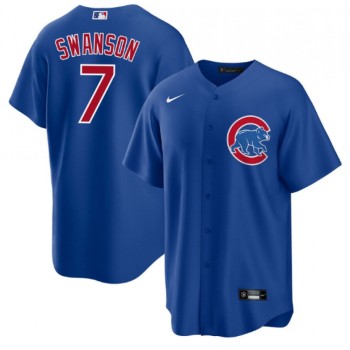 Men's Chicago Cubs #7 Dansby Swanson Royal Cool Base Stitched Baseball Jersey Men's Chicago Cubs #7 Dansby Swanson Royal Cool Base Stitched Baseball Jersey