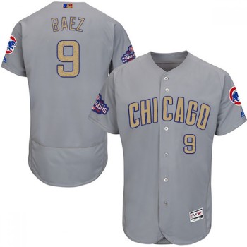Men's Chicago Cubs #9 Javier Baez Gray World Series Champions Gold Program Flexbase Stitched MLB Jersey Men's Chicago Cubs #9 Javier Baez Gray World Series Champions Gold Program Flexbase Stitched MLB Jersey