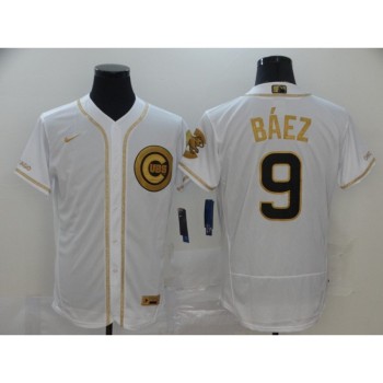 Men's Chicago Cubs #9 Javier Baez White Golden Flex Base Stitched MLB Jersey Men's Chicago Cubs #9 Javier Baez White Golden Flex Base Stitched MLB Jersey