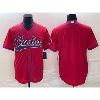 Men's Chicago Cubs Blank Red Cool Base Stitched Baseball Jersey Men's Chicago Cubs Blank Red Cool Base Stitched Baseball Jersey