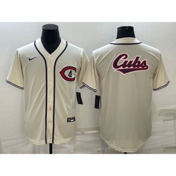 Men's Chicago Cubs Cream Team Big Logo Cool Base Stitched Jersey Men's Chicago Cubs Cream Team Big Logo Cool Base Stitched Jersey