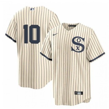 Men's Chicago White Sox #10 Yoan Moncada 2021 Cream/Navy Field of Dreams Cool Base Stitched Jersey Men's Chicago White Sox #10 Yoan Moncada 2021 Cream/Navy Field of Dreams Cool Base Stitched Jersey