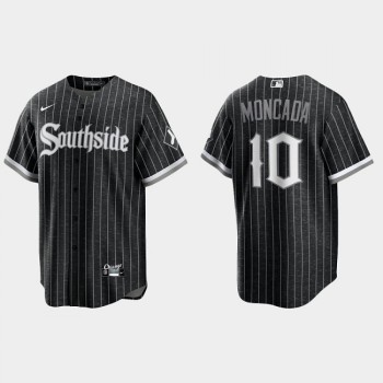 Men's Chicago White Sox #10 Yoan Moncada Black 2021 City Connect Cool Base Stitched Jersey Men's Chicago White Sox #10 Yoan Moncada Black 2021 City Connect Cool Base Stitched Jersey