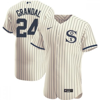 Men's Chicago White Sox #24 Yasmani Grandal 2021 Cream/Navy Field of Dreams Name&Number Flex Base Stitched Jersey Men's Chicago White Sox #24 Yasmani Grandal 2021 Cream/Navy Field of Dreams Name&Number Flex Base Stitched Jersey