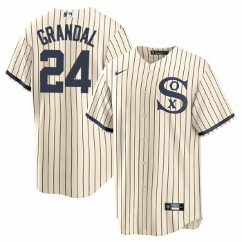 Men's Chicago White Sox #24 Yasmani Grandal 2021 Cream/Navy Name&Number Field of Dreams Cool Base Stitched Jersey Men's Chicago White Sox #24 Yasmani Grandal 2021 Cream/Navy Name&Number Field of Dreams Cool Base Stitched Jersey