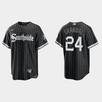 Men's Chicago White Sox #24 Yasmani Grandal Black 2021 City Connect Cool Base Stitched Jersey Men's Chicago White Sox #24 Yasmani Grandal Black 2021 City Connect Cool Base Stitched Jersey