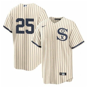 Men's Chicago White Sox #25 Andrew Vaughn 2021 Cream/Navy Field of Dreams Cool Base Stitched Jersey Men's Chicago White Sox #25 Andrew Vaughn 2021 Cream/Navy Field of Dreams Cool Base Stitched Jersey