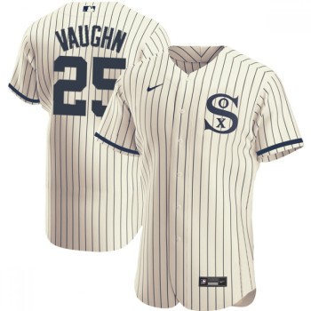 Men's Chicago White Sox #25 Andrew Vaughn 2021 Cream/Navy Field of Dreams Name&Number Flex Base Stitched Jersey Men's Chicago White Sox #25 Andrew Vaughn 2021 Cream/Navy Field of Dreams Name&Number Flex Base Stitched Jersey