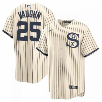 Men's Chicago White Sox #25 Andrew Vaughn 2021 Cream/Navy Name&Number Field of Dreams Cool Base Stitched Jersey Men's Chicago White Sox #25 Andrew Vaughn 2021 Cream/Navy Name&Number Field of Dreams Cool Base Stitched Jersey