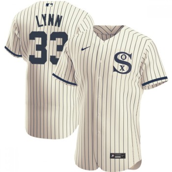 Men's Chicago White Sox #33 Lance Lynn 2021 Cream/Navy Field of Dreams Name&Number Flex Base Stitched Jersey Men's Chicago White Sox #33 Lance Lynn 2021 Cream/Navy Field of Dreams Name&Number Flex Base Stitched Jersey