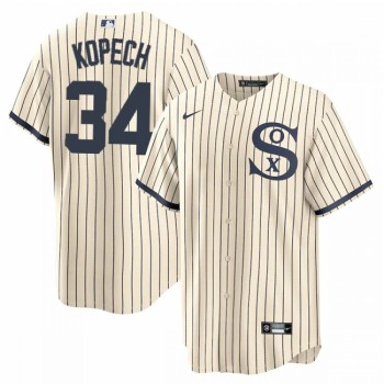 Men's Chicago White Sox #34 Michael Kopech 2021 Cream/Navy Name&Number Field of Dreams Cool Base Stitched Jersey Men's Chicago White Sox #34 Michael Kopech 2021 Cream/Navy Name&Number Field of Dreams Cool Base Stitched Jersey