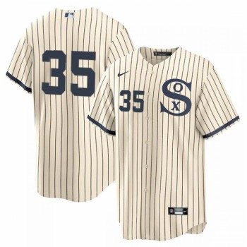 Men's Chicago White Sox #35 Frank Thomas 2021 Cream/Navy Field of Dreams Cool Base Stitched Jersey Men's Chicago White Sox #35 Frank Thomas 2021 Cream/Navy Field of Dreams Cool Base Stitched Jersey