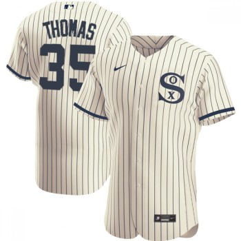 Men's Chicago White Sox #35 Frank Thomas 2021 Cream/Navy Field of Dreams Name&Number Flex Base Stitched Jersey Men's Chicago White Sox #35 Frank Thomas 2021 Cream/Navy Field of Dreams Name&Number Flex Base Stitched Jersey