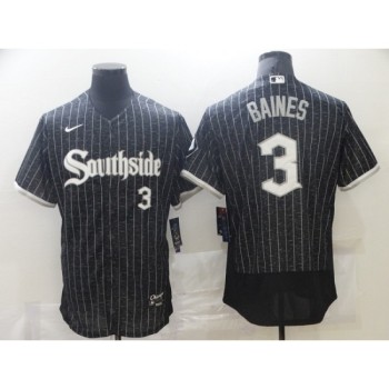 Men's Chicago White Sox #3 Harold Baines 2021 Black City Connect Flex Base Stitched Jersey Men's Chicago White Sox #3 Harold Baines 2021 Black City Connect Flex Base Stitched Jersey