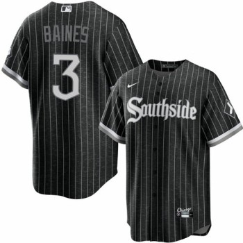 Men's Chicago White Sox #3 Harold Baines Black 2021 City Connect Cool Base Stitched Jersey Men's Chicago White Sox #3 Harold Baines Black 2021 City Connect Cool Base Stitched Jersey