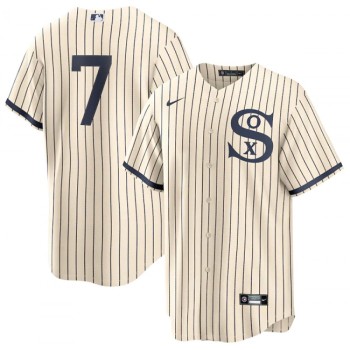 Men's Chicago White Sox #7 Tim Anderson 2021 Cream/Navy Field of Dreams Cool Base Stitched Jersey Men's Chicago White Sox #7 Tim Anderson 2021 Cream/Navy Field of Dreams Cool Base Stitched Jersey