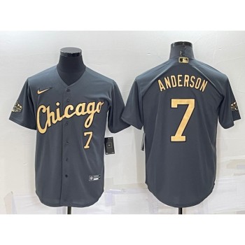 Men's Chicago White Sox #7 Tim Anderson 2022 All-Star Charcoal Cool Base Stitched Baseball Jersey Men's Chicago White Sox #7 Tim Anderson 2022 All-Star Charcoal Cool Base Stitched Baseball Jersey