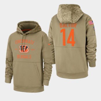 Men's Cincinnati Bengals #14 Andy Dalton Tan 2019 Salute to Service Sideline Therma Pullover Hoodie Men's Cincinnati Bengals #14 Andy Dalton Tan 2019 Salute to Service Sideline Therma Pullover Hoodie