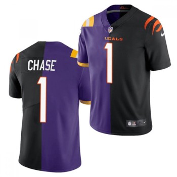 Men's Cincinnati Bengals #1 Ja'Marr Chase 2021 Black/Purple Split Stitched NFL Jersey Men's Cincinnati Bengals #1 Ja'Marr Chase 2021 Black/Purple Split Stitched NFL Jersey