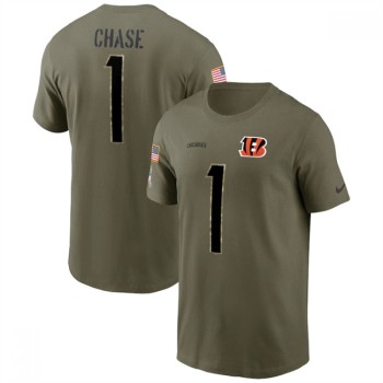 Men's Cincinnati Bengals #1 Ja'Marr Chase 2022 Olive Salute to Service T-Shirt Men's Cincinnati Bengals #1 Ja'Marr Chase 2022 Olive Salute to Service T-Shirt