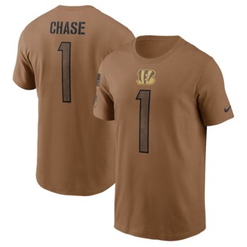 Men's Cincinnati Bengals #1 Ja'Marr Chase 2023 Brown Salute To Service Name & Number T-Shirt Men's Cincinnati Bengals #1 Ja'Marr Chase 2023 Brown Salute To Service Name & Number T-Shirt