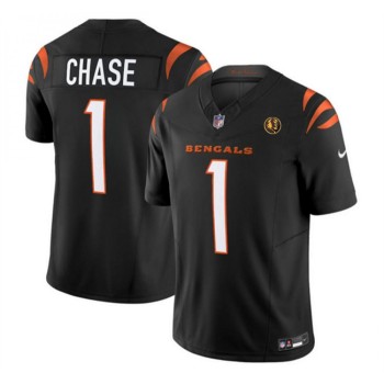 Men's Cincinnati Bengals #1 Ja'Marr Chase Black 2023 F.U.S.E. With John Madden Patch Vapor Limited Stitched Football Jersey